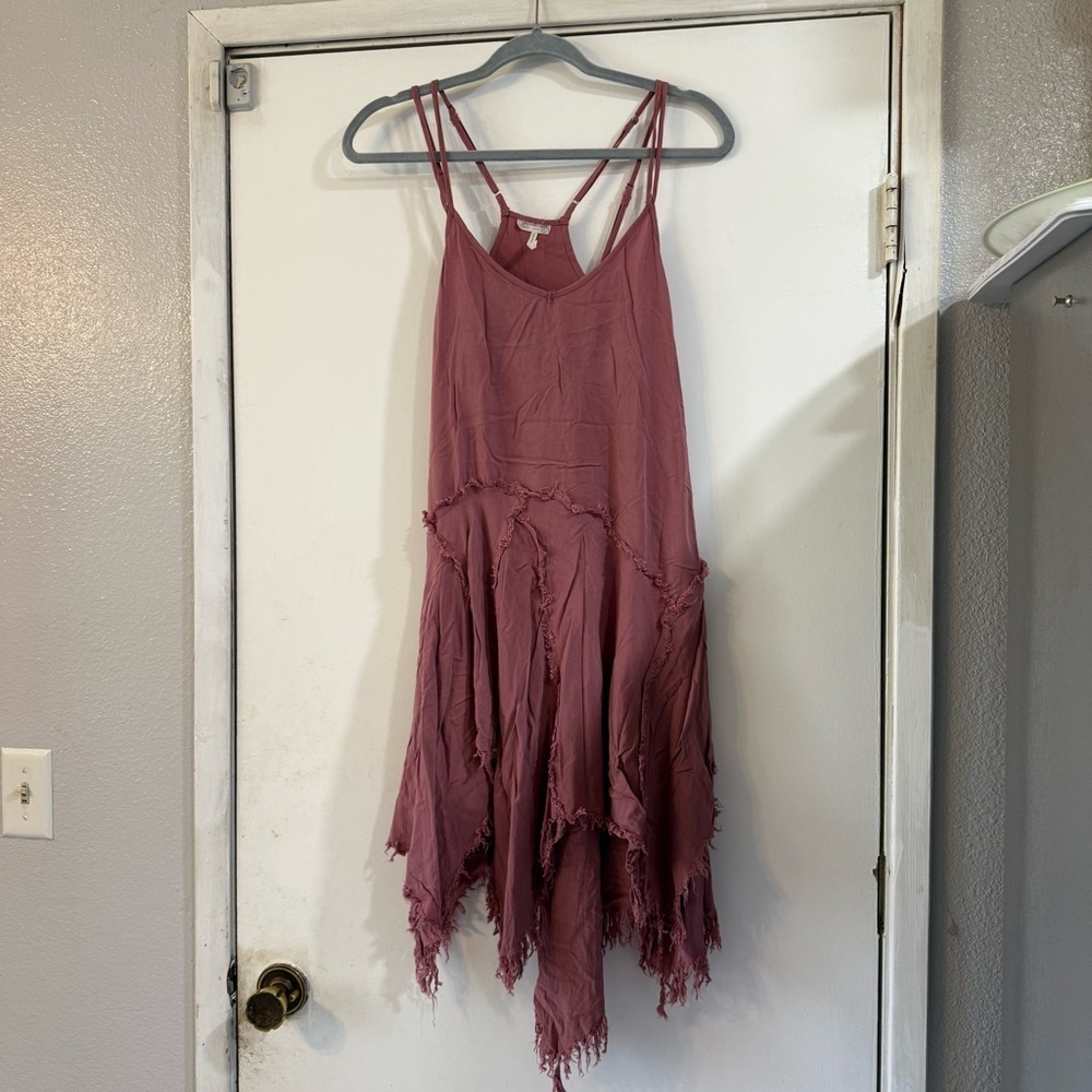Free People Tattered Up Slip Dress Mauve Pink XS Flowy Boho Distressed Fringe - Picture 2 of 9